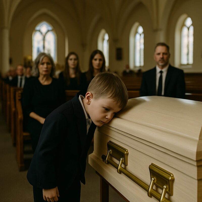 Enfant touchant un cercueil