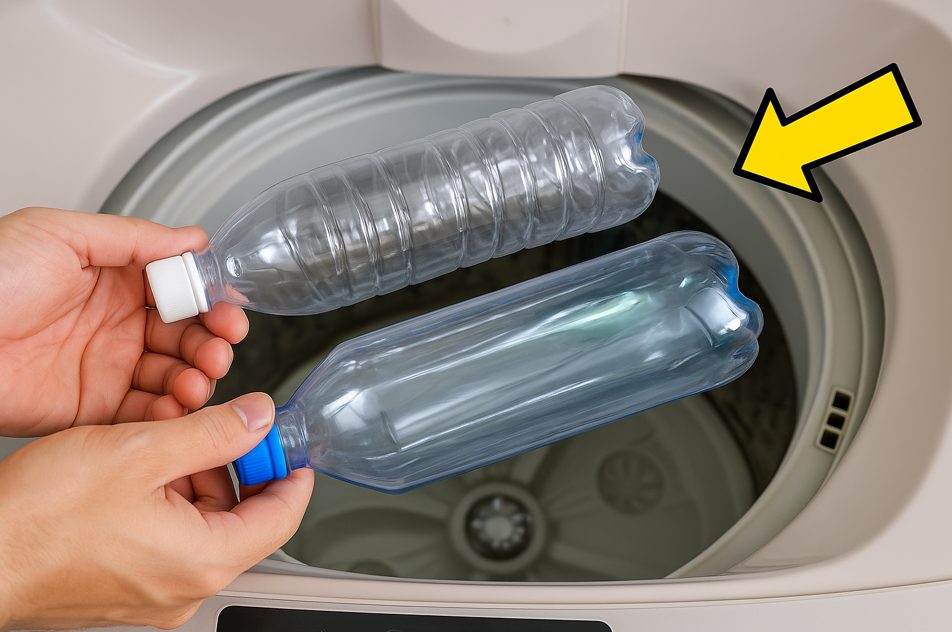 Illustration de bouteilles en plastique dans un lave-linge