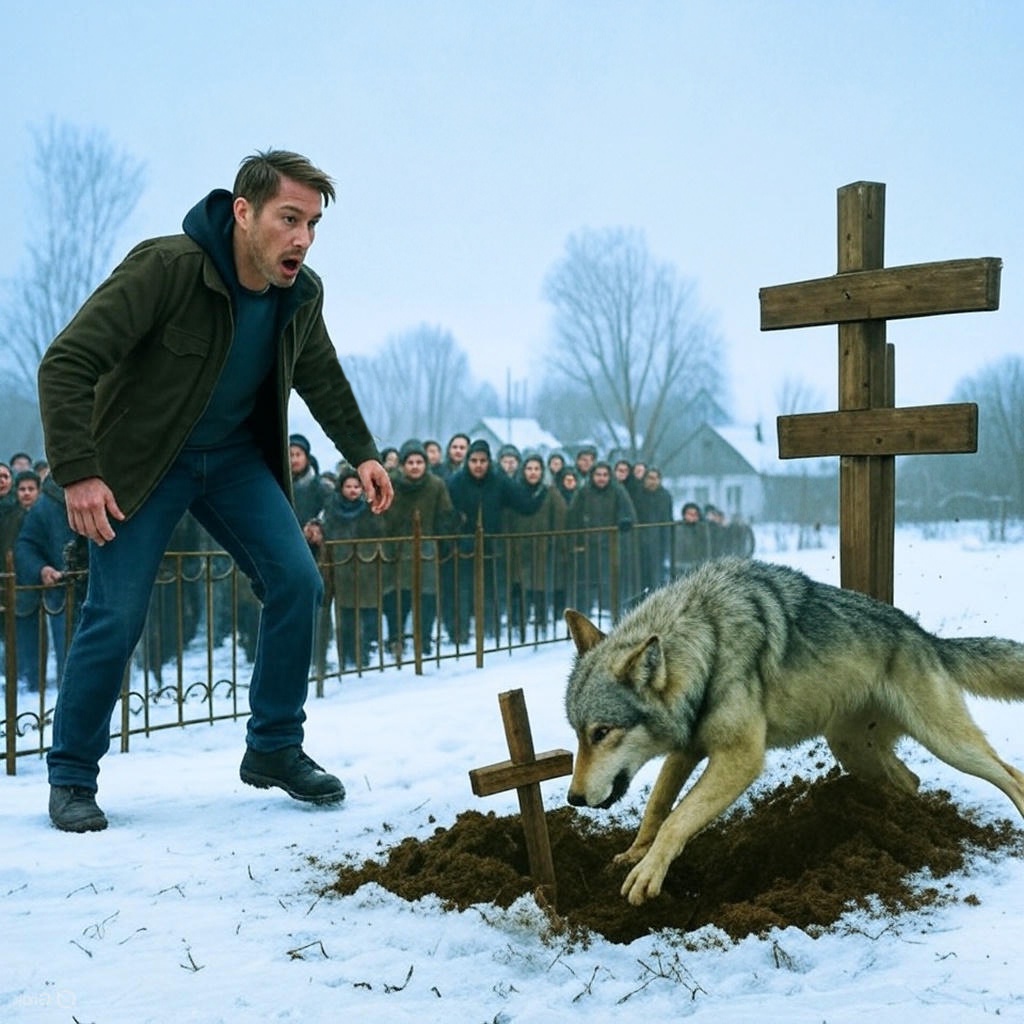 Loup s'approchant de la tombe avec respect