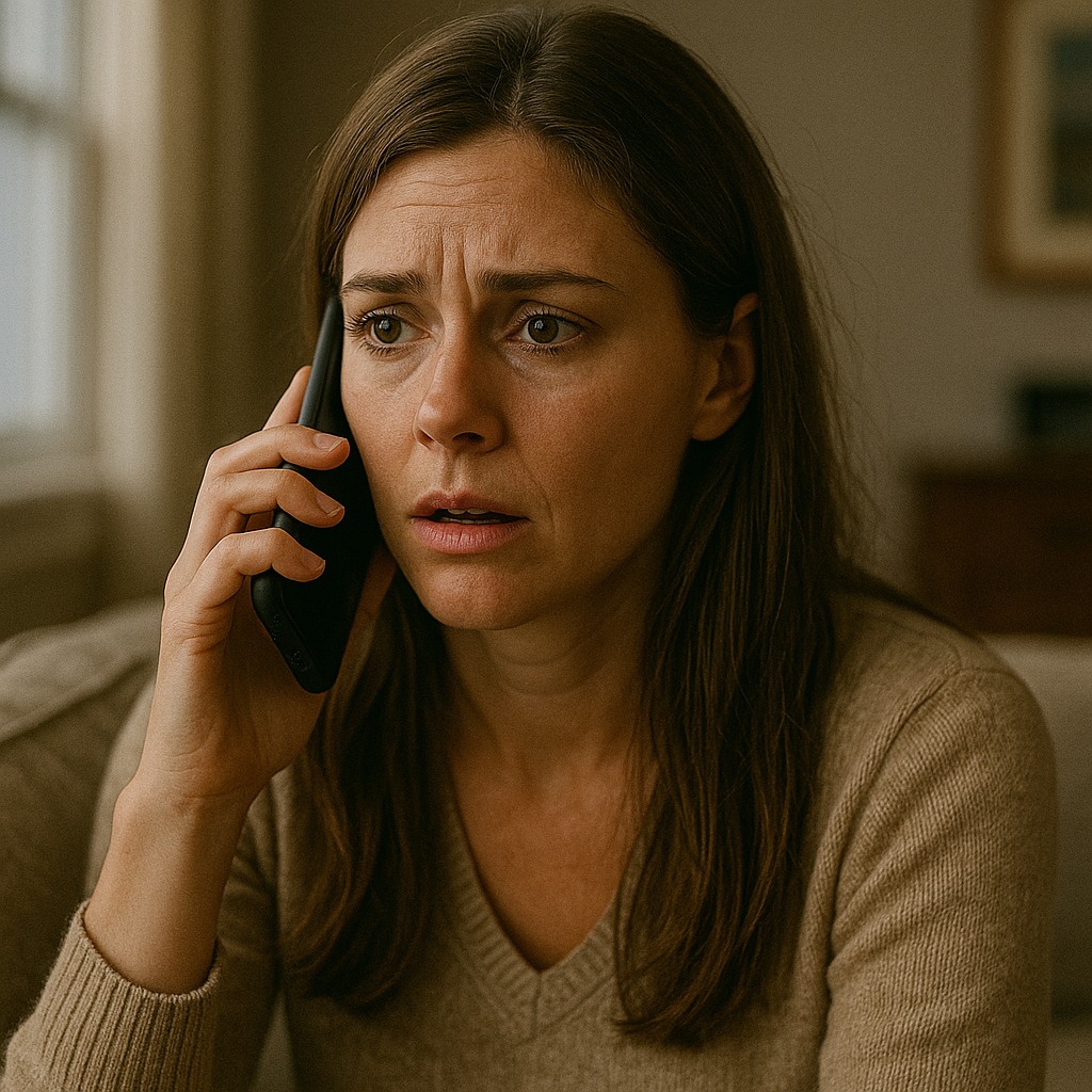 Femme au téléphone, l'air choqué