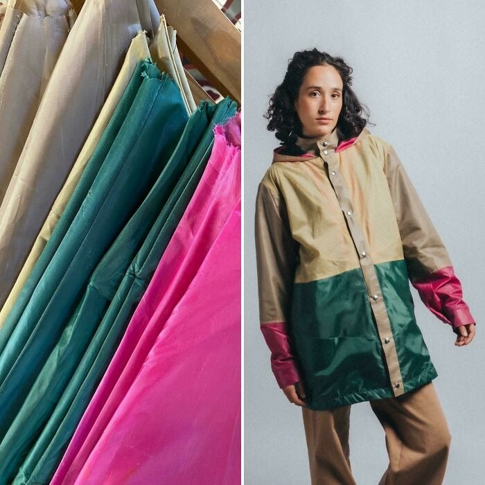 Vêtements imperméables faits avec des parapluies recyclés