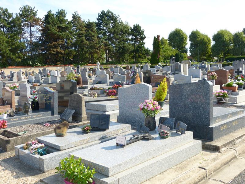 Allée d'un cimetière ensoleillée