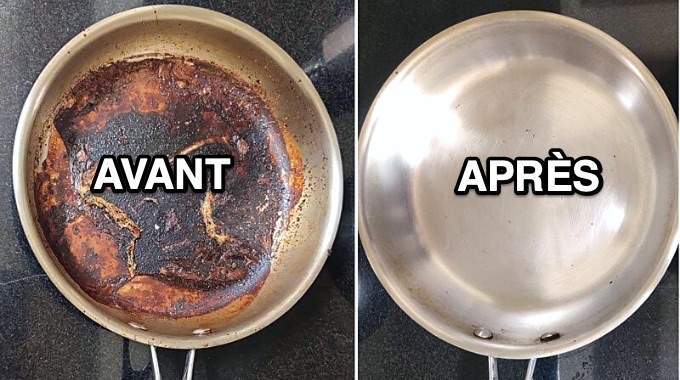 Nettoyage d'une poêle brûlée