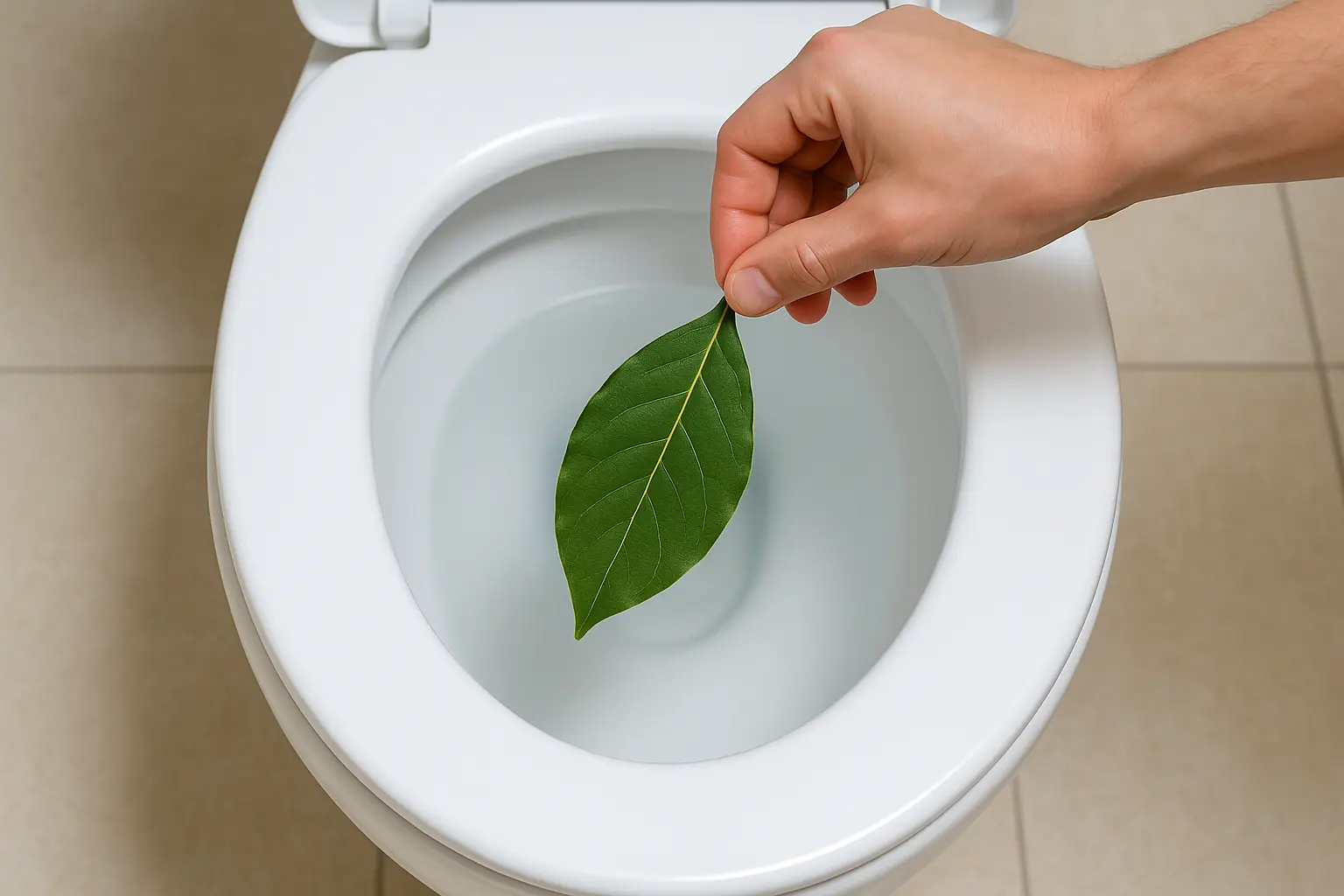 Feuille de laurier dans une cuvette de toilette