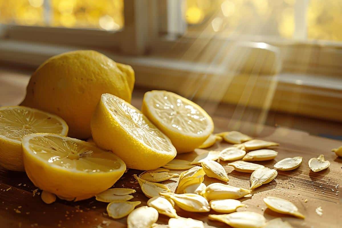 Pépins de citron dans une coupelle