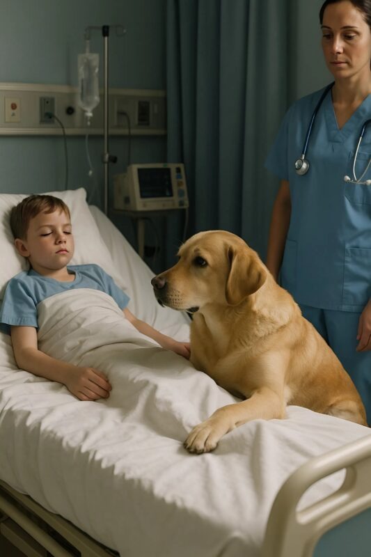 Chien réconfortant un jeune patient à l'hôpital