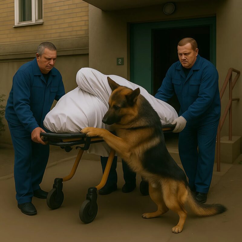 Chien manifestant de l'agitation près d'une civière