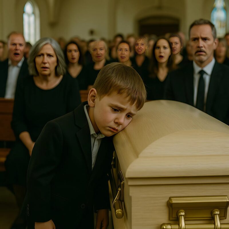 Enfant écoutant un cercueil