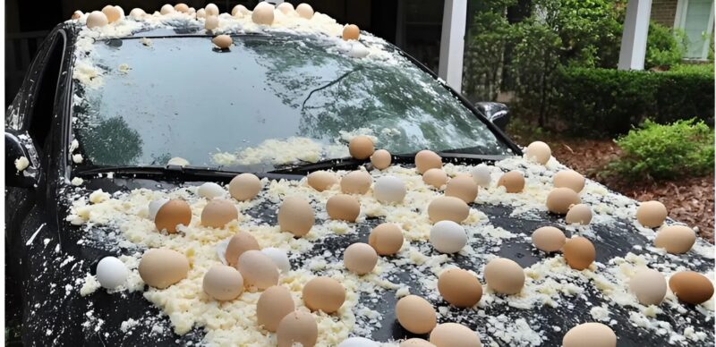 Expression fière d'un homme devant une voiture décorée