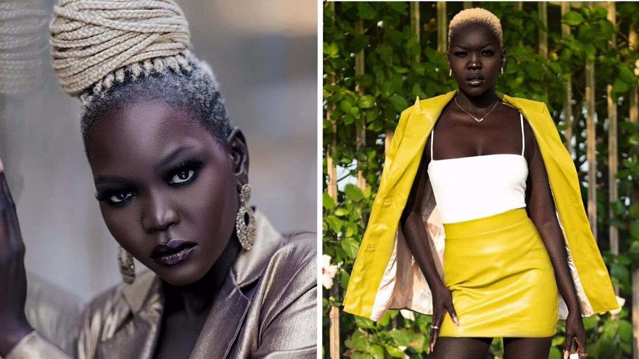Nyakim Gatwech, rayonnante, pose avec une assurance remarquable dans une tenue contemporaine